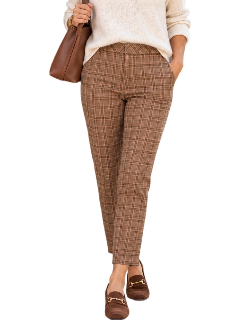 J.Jill Quinn Bi-Stretch Ankle Pants Brown Plaid Career Preppy Trousers Size 12